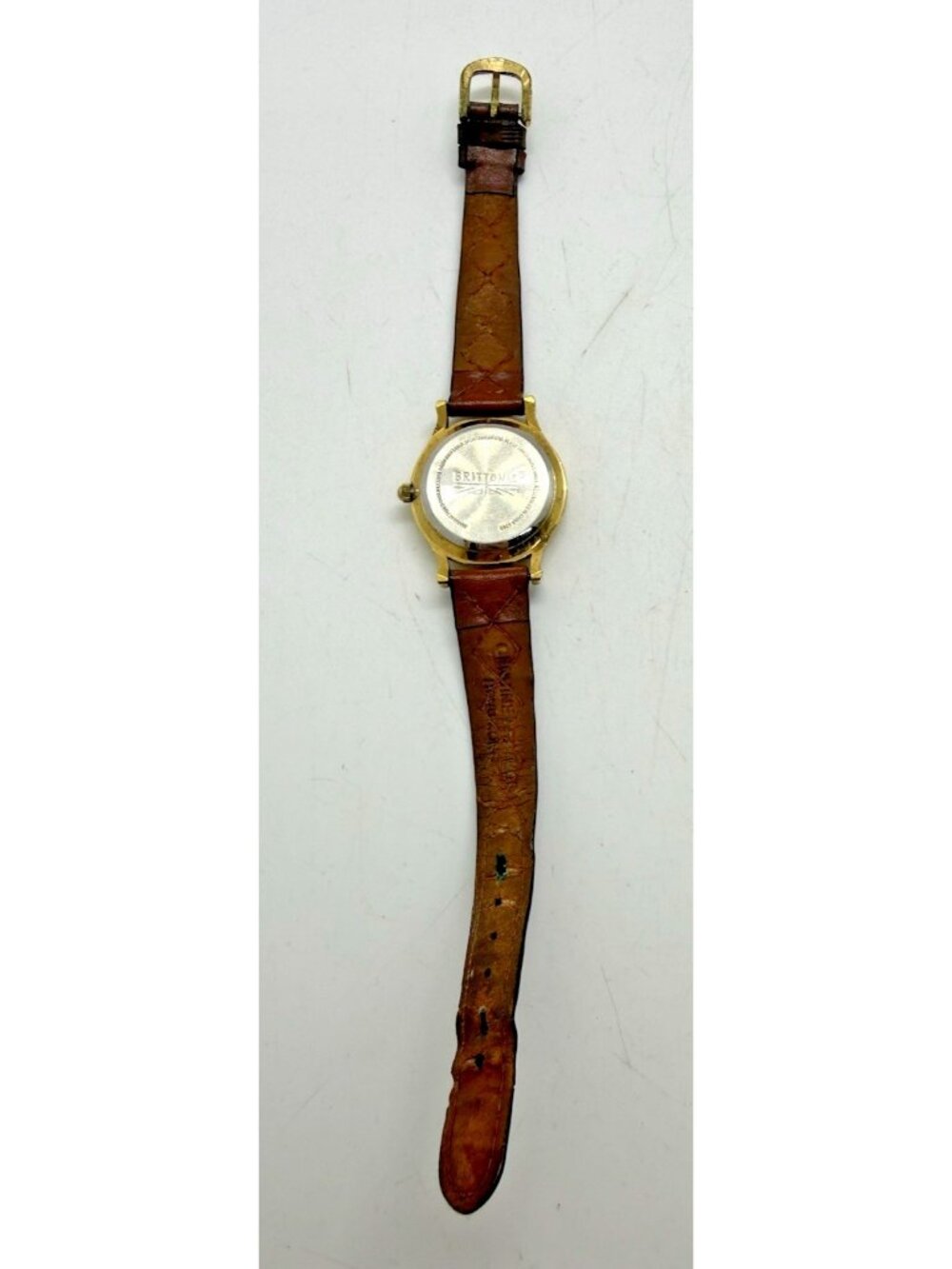 Vtg Brittania Moon Phase Quartz Watch BL232 Gold Tone Date Brown Leather Band - Picture 4 of 8